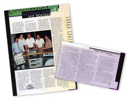 A picture of the Conservatory article in the Fall/Winter,1997 issue of Tascam's On Sound magazine